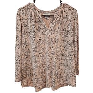 Liz Claiborne V Neck Pink Floral Button Long Sleeve  Shirt XL